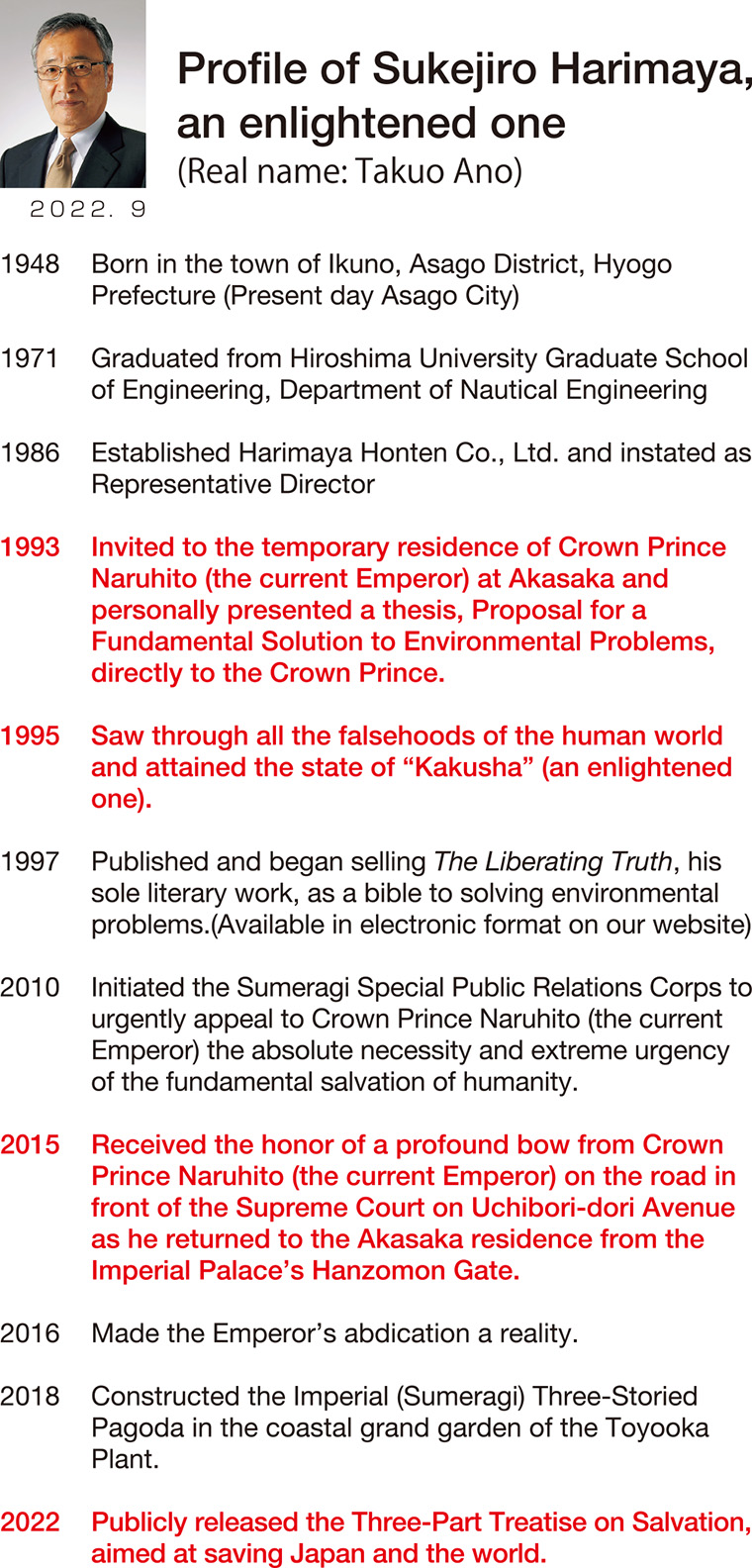 Profile of Sukejiro Harimaya,an enlightened one